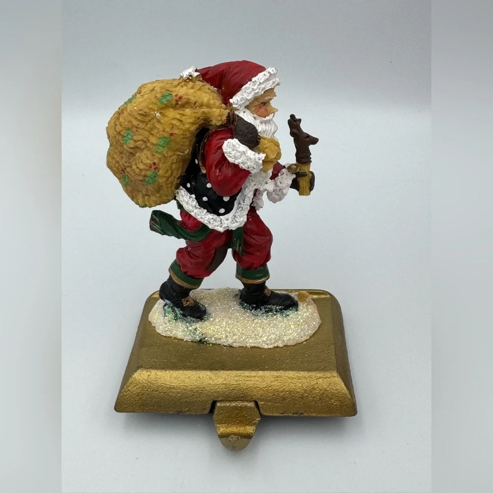 Vintage Santa’s Workbench Hiking Santa Stocking Holder Hand Painted Cast‎ Iron